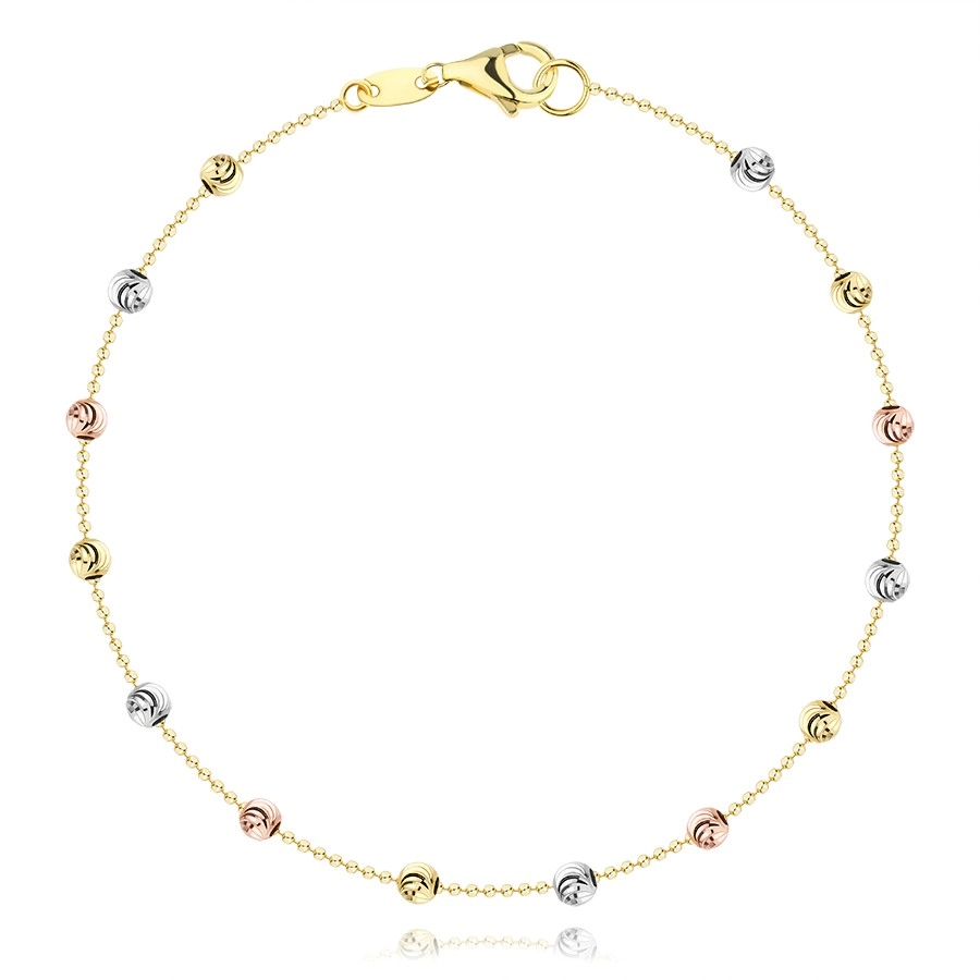 Levně Náramek ze smíšeného 14karátového zlata - kuličky z bílého, růžového a žlutého zlata, obloučky