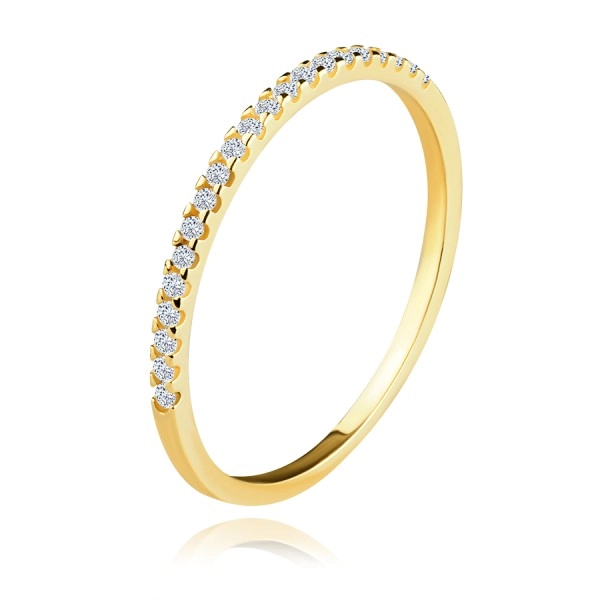 Jemný prsten ze žlutého zlata 585 - řada kulatých čirých zirkonů, 1,2 mm