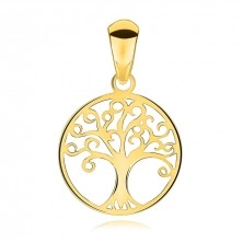 Zlatý přívěsek ze žlutého 9K zlata - plochý strom života v obrysu kruhu