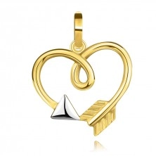 Přívěsek ze směsového 9K zlata - obrys srdce se smyčkou, Amorův šíp