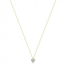 Zlatý náhrdelník 375, žluté zlato - čiré zirkonové srdce, tenký řetízek