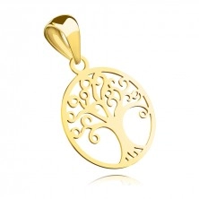 Zlatý přívěsek ze 14karátového žlutého zlata - plochý strom života v obrysu kruhu
