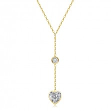 Zlatý 14K náhrdelník ze žlutého zlata - řetízek, kulaté a srdcové zirkony