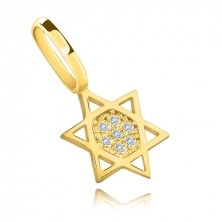 Přívěsek ze žlutého 14karátového zlata - Davidova hvězda se zirkony uprostřed