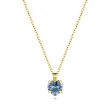 Zlatý náhrdelník 585, žluté zlato - světle modré zirkonové srdce, jemný řetízek