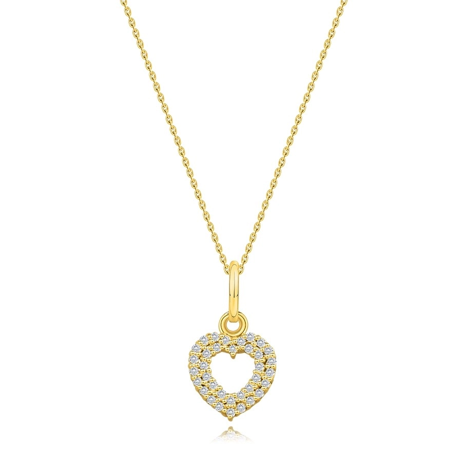 Levně Diamantový náhrdelník ze žlutého 14karátového zlata - obrys srdce, čiré diamanty