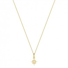 Diamantový náhrdelník ze žlutého 14K zlata - hvězda s hladkými a briliantovými rameny