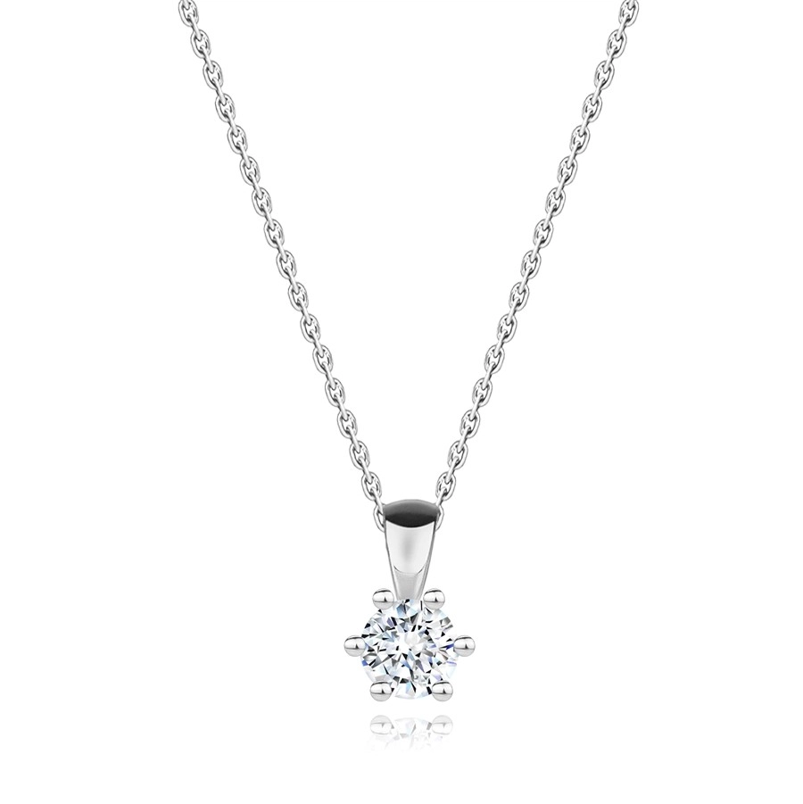 Levně Diamantový náhrdelník z bílého 14karátového zlata - kulatý diamant v balení šesti diamantů