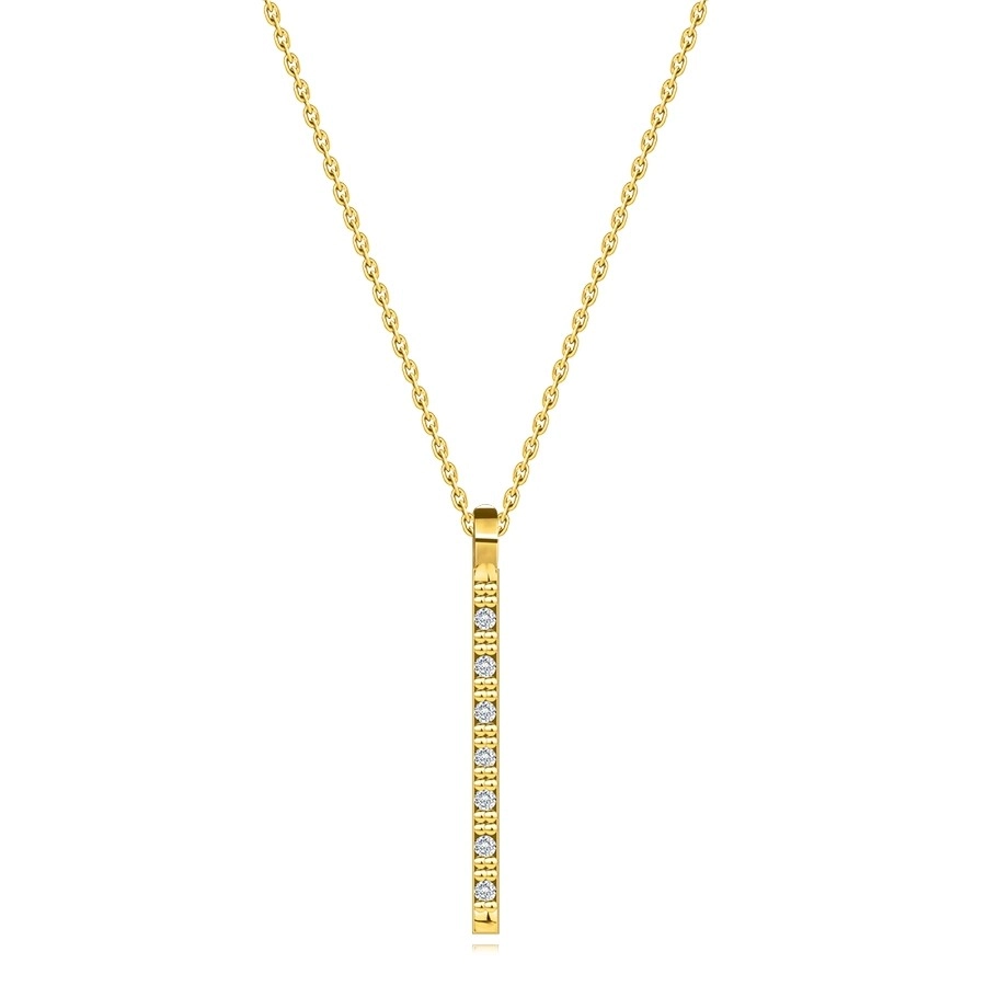Levně Diamantový náhrdelník ze žlutého 14K zlata - úzký pásek s kulatými diamanty