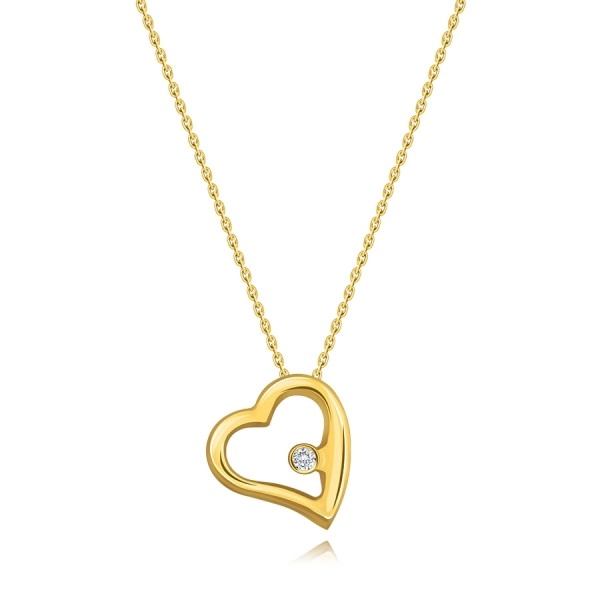 Diamantový náhrdelník ze žlutého 14karátového zlata - srdce s čirým briliantem