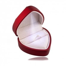 Dárková krabička LED na prstýnky - srdce, matná červená barva, béžový polštářek