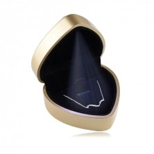 Dárková krabička na šperky, LED světlo - srdce, lesklá zlatá barva, černý polštářek
