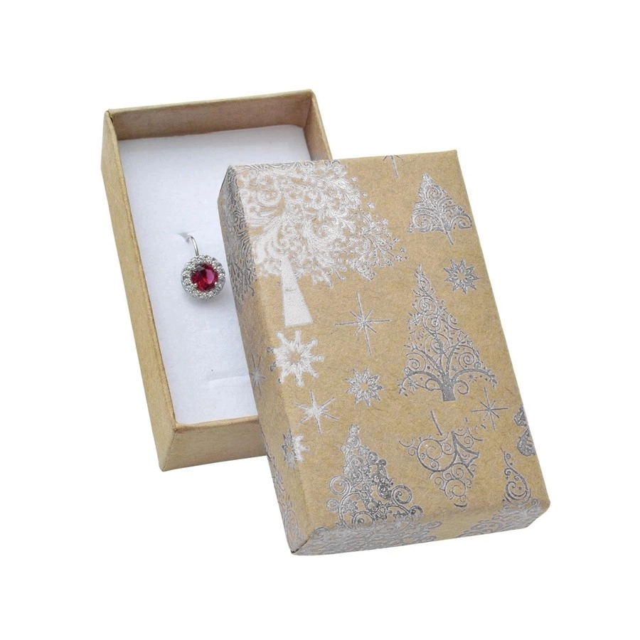 Dárková krabička na šperky - vánoční stromky a hvězdy stříbrná