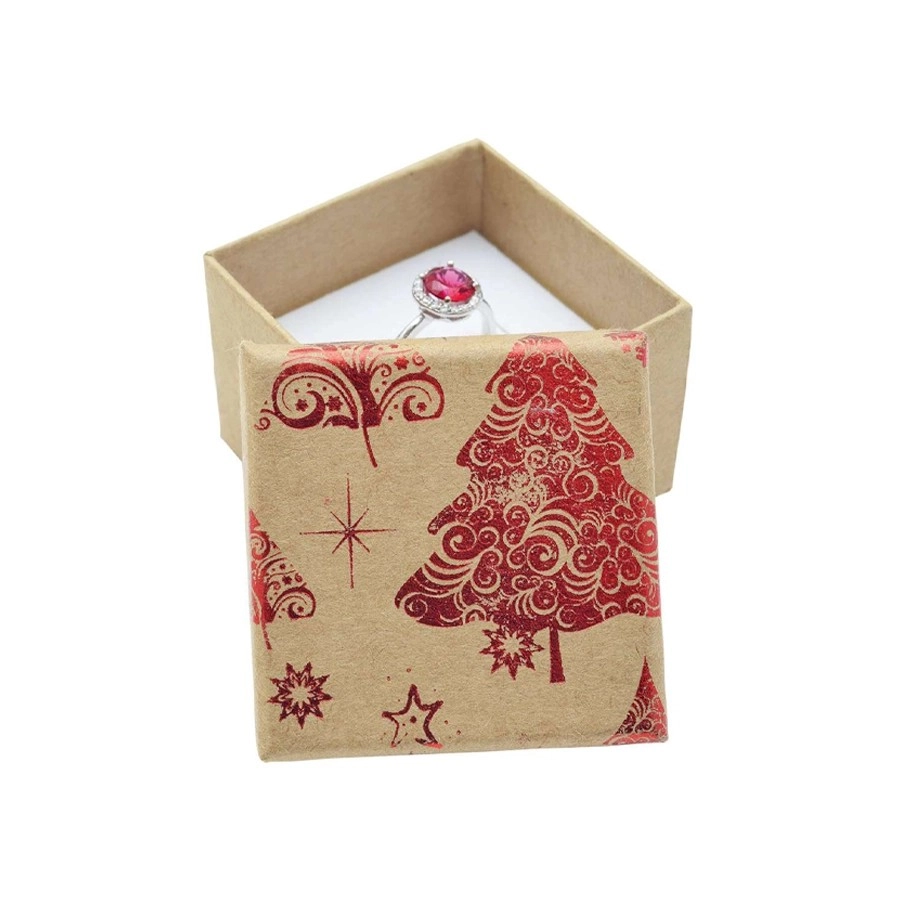 Dárková krabička na šperky - červené vánoční stromky a hvězdy