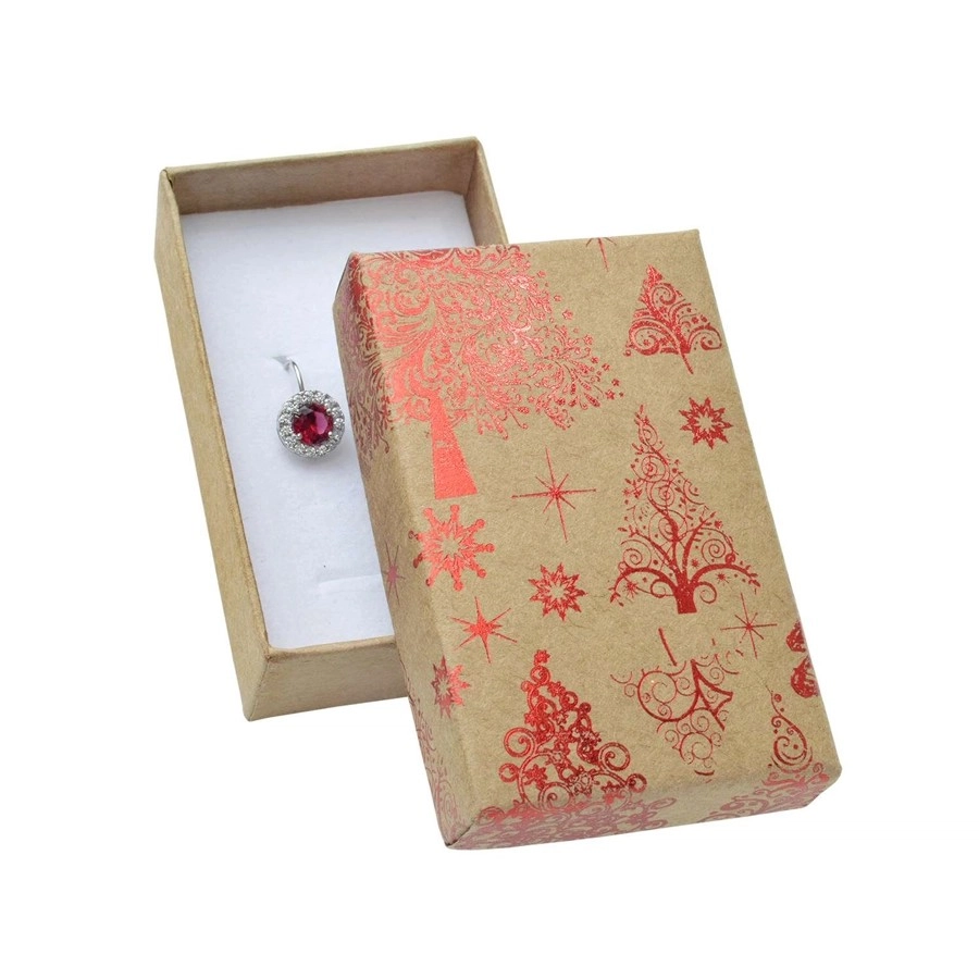 Dárková krabička na šperky - vánoční stromky a hvězdy červené barvy