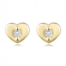 Diamantové náušnice ze žlutého zlata 585 - srdce s briliantem, puzety