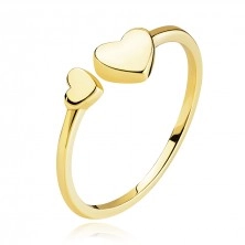 Zlatý prsten ze 14karátového žlutého zlata - hladká srdce, otevřená ramena