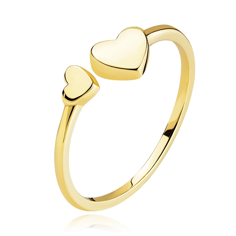 Zlatý prsten ze 14karátového žlutého zlata - hladká srdce, otevřená ramena - Velikost: 54