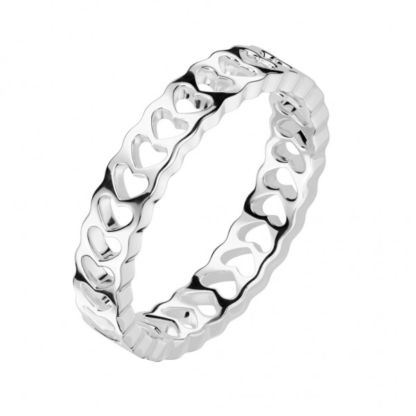 Prsten z nerezové oceli - řada výřezů srdce, stříbrná barva