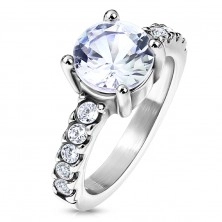 Ocelový prsten stříbrné barvy - výrazný kubický zirkon, linie kubických zirkonů