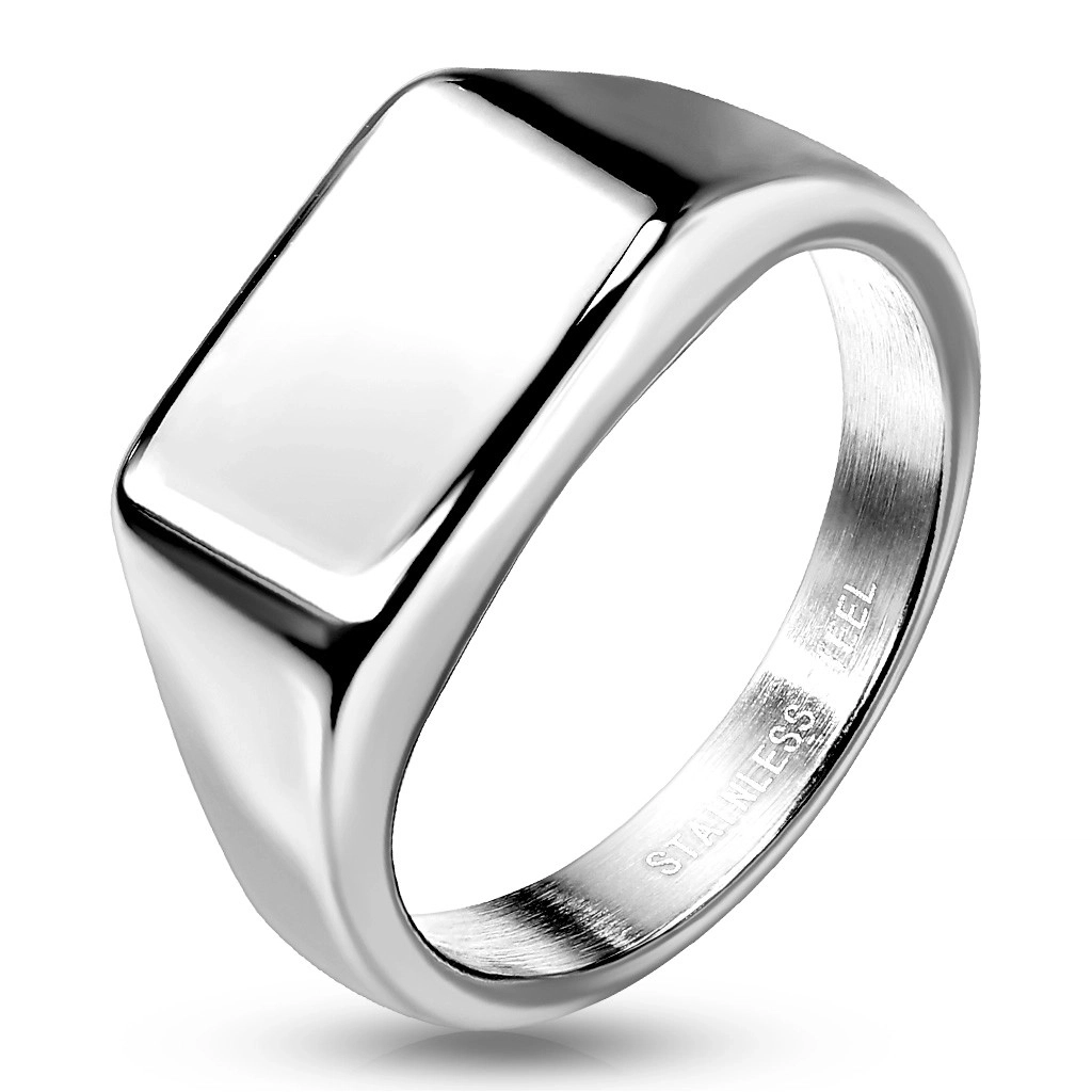 Prsten z nerezové oceli 316L - obdélník, hladký povrch, stříbrná barva - Velikost: 54
