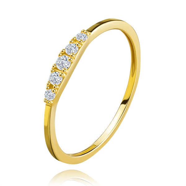 Prsten ze 14karátového žlutého zlata - linie vyvýšených zirkonů, tenká ramena