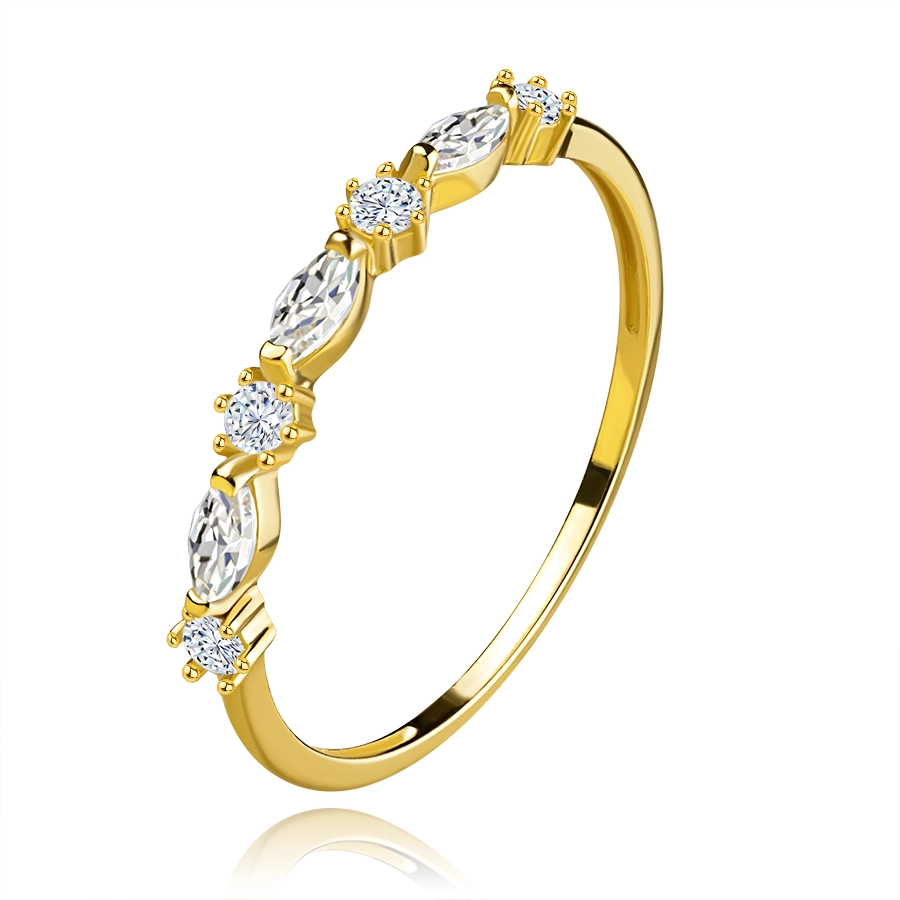 Levně Prsten ze žlutého zlata 585 - řada kulatých a kubických zirkonů - Velikost: 49