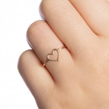 Prsten ze žlutého zlata 585 - vroubkované srdce, kulatý zirkon