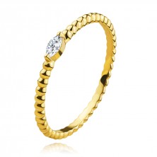 Prsten ze žlutého 14K zlata - zrnkový zirkon, kulovité rameno