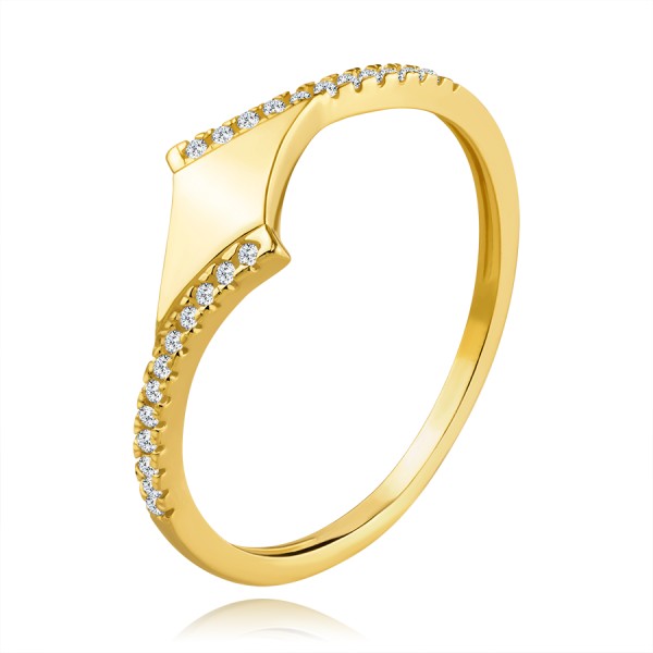 Zlatý 14K prsten ze žlutého zlata - hladký kosočtverec, zirkonová linie