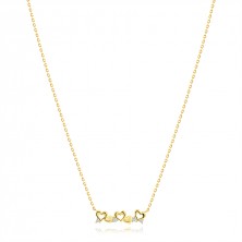 Zlatý náhrdelník ze žlutého zlata 585 - motiv srdíček, kulaté zirkony