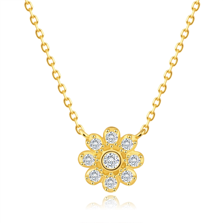 Zlatý náhrdelník 585 ze žlutého zlata - květina zdobená kulatými zirkony
