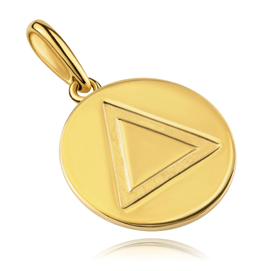 Kulatý přívěsek ze žlutého zlata 585 - gravírovaný motiv trojúhelníku