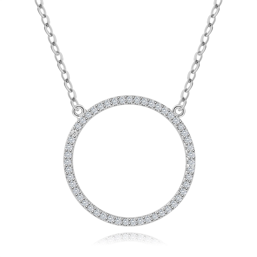 Stříbrný náhrdelník 925 - obrys kruhu s čirými zirkony, rhodiovaný