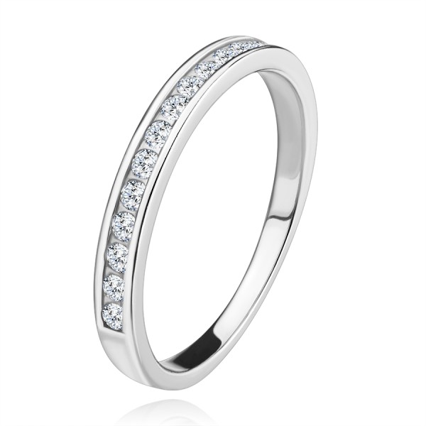 Stříbrný prsten 925 - kulaté zirkony v podlouhlém výřezu