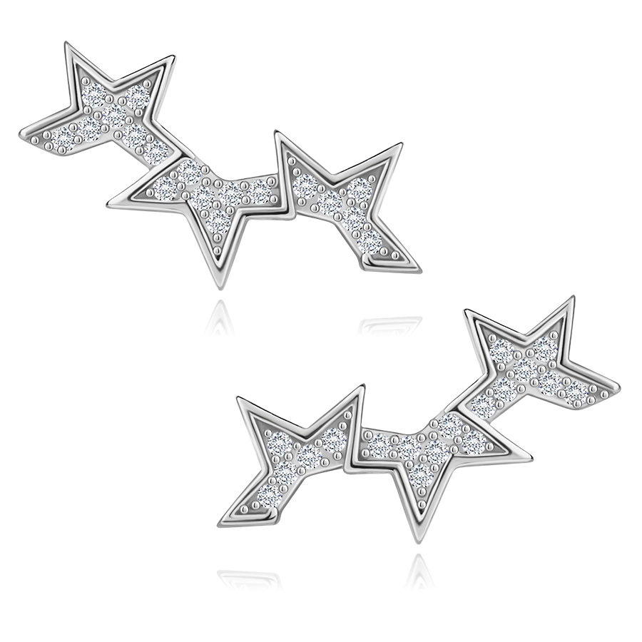 Náušnice ze stříbra 925 - hvězdicové segmenty s čirými zirkony, přívěsky