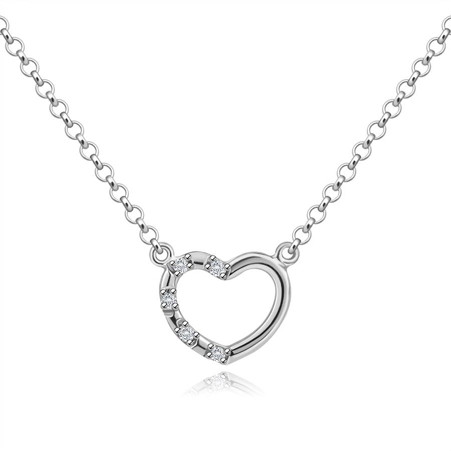 Stříbrný 925 náhrdelník - srdce s průhlednými zirkony, kulatá očka
