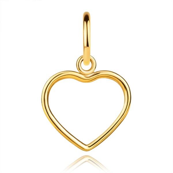 Přívěsek ze žlutého zlata 585 - symetrický obrys srdce, hladký povrch