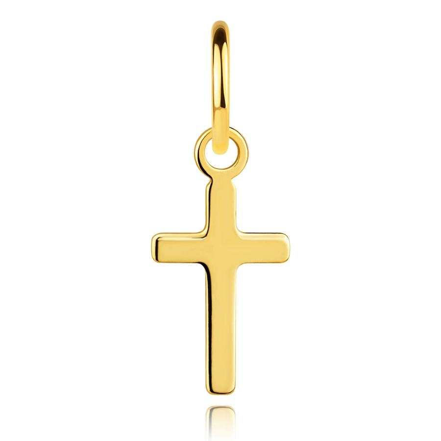 Zlatý přívěsek ze žlutého zlata 585 - plochý latinský kříž, vysoký lesk