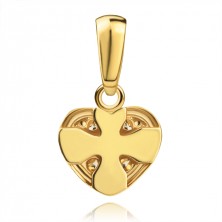 Přívěsek z kombinovaného zlata 375 - srdce s čirými zirkony, maltézský kříž