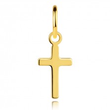 Zlatý přívěsek ze žlutého zlata 375 - plochý latinský kříž, vysoký lesk