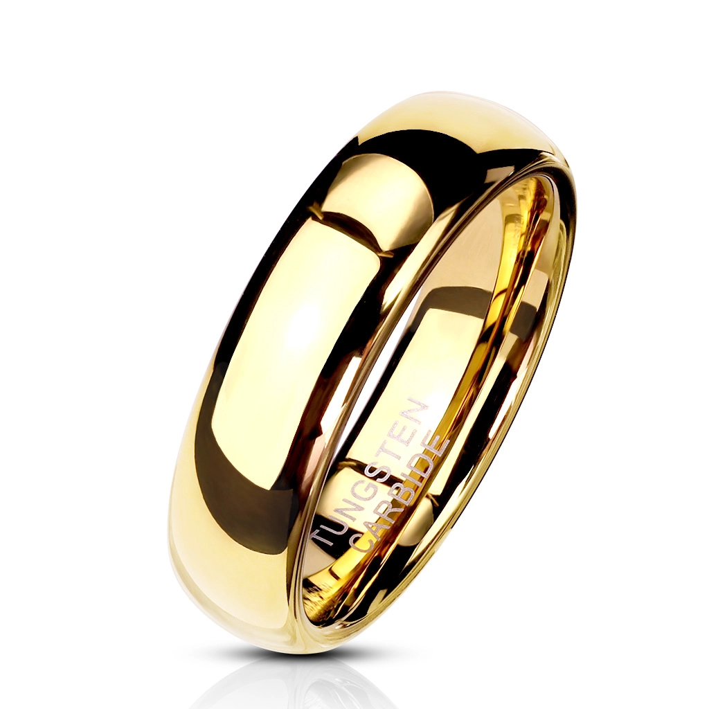 Wolframový prsten ve zlaté barvě, lesklý a hladký povrch, 6 mm - Velikost: 69