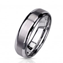 Wolframový prsten stříbrné barvy, broušený středový pásek, hladký okraj, 6 mm