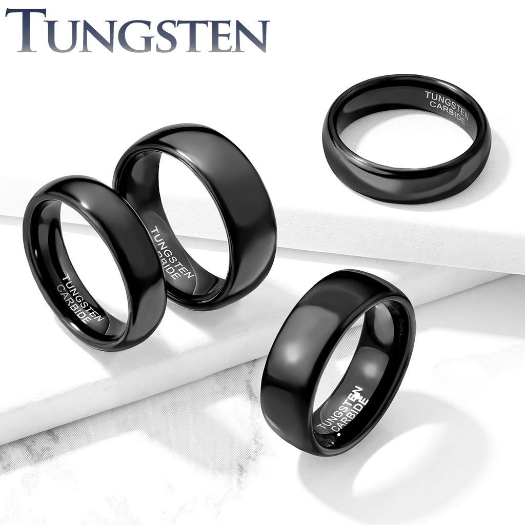 Černý wolframový prsten - hladká ramena s kovovými odlesky, 6 mm - Velikost: 70