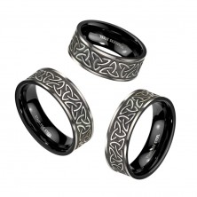 Prsten z oceli 316L v černé barvě - Keltský uzel Triquetra stříbrný