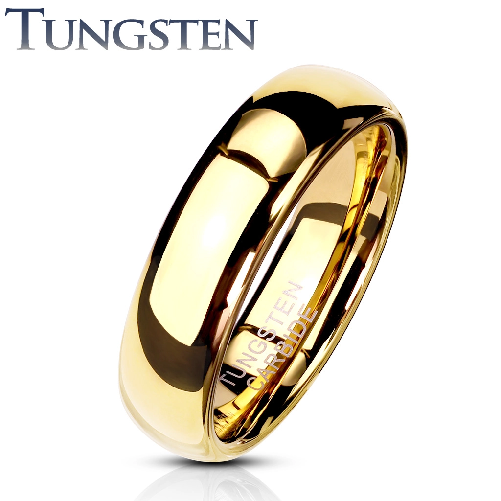 Wolframový prsten ve zlaté barvě, hladký a lesklý povrch, 4 mm - Velikost: 67