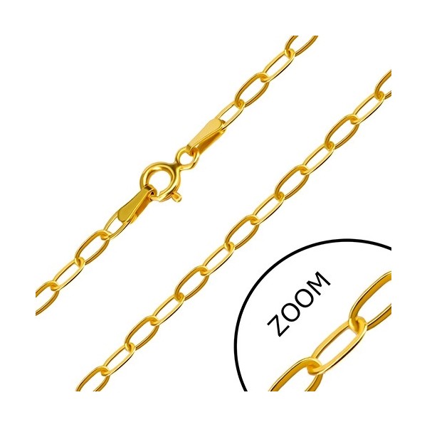 Náramek ze žlutého 14K zlata - kolmo navlečená hladká oválná očka, 180 mm