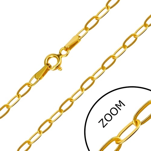 Náramek ze žlutého 14K zlata - kolmo navlečená hladká oválná očka, 180 mm