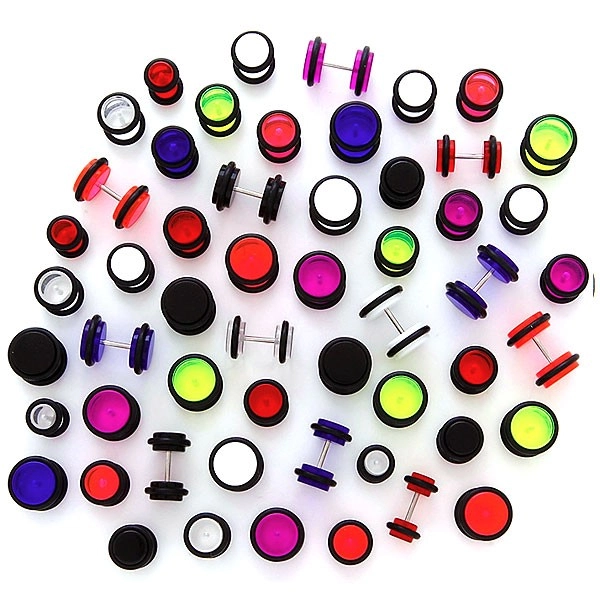 Neonový fake plug - různé velikosti - Velikost hlavičky: 12 mm, Barva piercing: Růžová