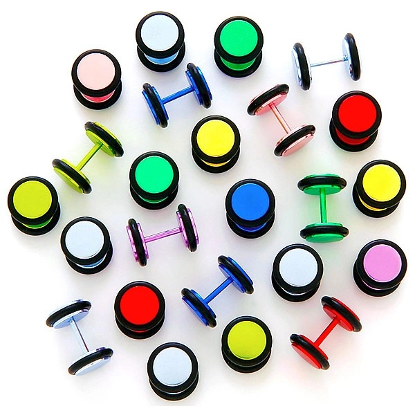 Neonový falešný plug anodizovaný s gumičkami - Barva piercing: Červená